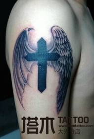 Devil angel wing cross tattoo