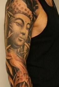 Classic Buddha head flower arm tattoo
