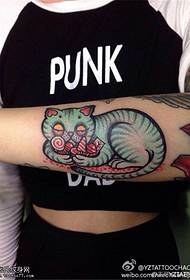 Imagem de tatuagem de gato de personalidade de cor de braço