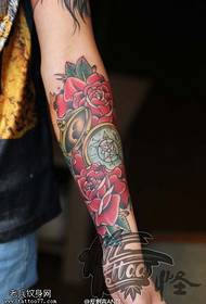 Arm color shool rose flower compass tattoo pattern