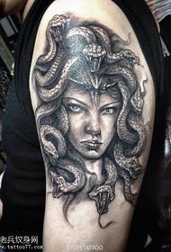 Arm black gray Medusa tattoo pattern