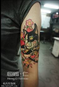 Arm color cat rose flower tattoo picture