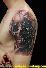 Arm sakura red blue skull tattoo pattern