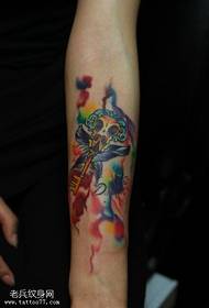 Arm color splash ink key feather tattoo picture