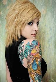 Stylish female arm nice looking colorful parrot tattoo pattern picture