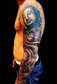Stylish atmosphere of flower arm Buddha tattoo