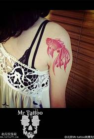 Arm color red goldfish tattoo picture
