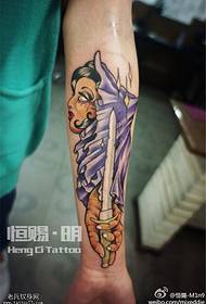 Arm color personality girl tattoo illustration