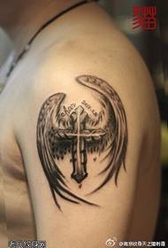 Arm personality cross wings tattoo pattern