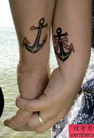 one arm couple wrist anchor tattoo pattern