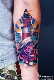 Arm color lighthouse rose tattoo pattern