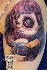 Woman arm color giant panda tattoo work