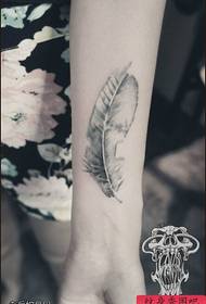 Woman arm ink feather tattoo tattoo work shared by tattoo