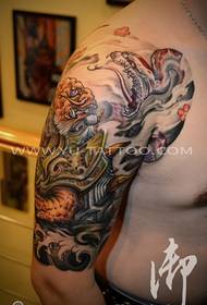 Arm color new traditional full color Xuanwu faucet turtle body snake tail tattoo works