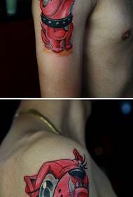 Krásne a štýlové kreslené šteniatko tetovanie vzor s rukami