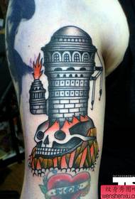 Arm creative skull high tower tattoo works
