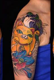 Arms good looking colorful lucky cat tattoo pattern