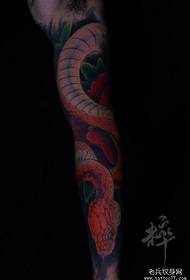 Beautiful colored snake and peony tattoo pattern