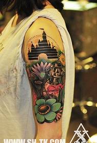 arm flower peak tower tattoo pattern
