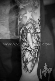 Arm girl angel wings tattoo pattern