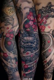 Arm chinese stone lion tattoo pattern
