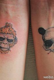 Wrist cartoon panda monkey tattoo work