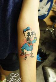 Arm color cute skull唐老鸭 tattoo work