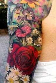 Colored flower arm tattoo pattern