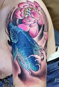 Arm color squid lotus tattoo work