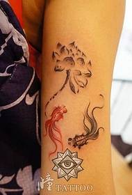 Girl's arm beautiful fashion ink lotus small goldfish tattoo pattern