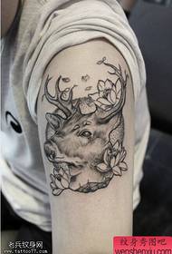 Tattoo show, recommend an arm black and white antelope tattoo work