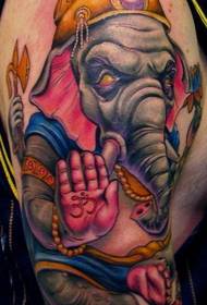 a European-style style big arm color elephant god tattoo pattern