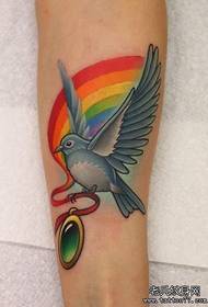 Arm beautiful colored bird with rainbow tattoo pattern