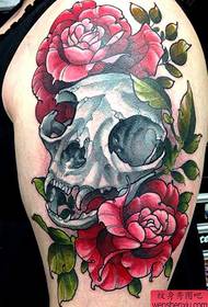 Tattoo show, recommend a European and American color skull rose tattoo work