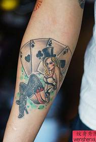 Arm poker girl tattoo work