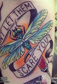 Arm color dragonfly letter tattoo works