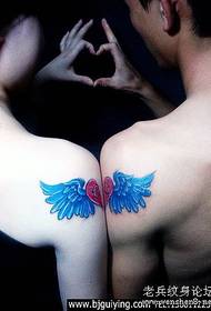 Arm color couple love wings tattoo