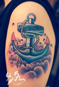 The tattoo hall shares an arm colored anchor tattoo