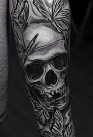 Arm creative black gray skull tattoo work