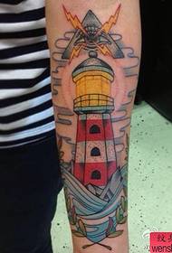 ຮູບແບບ tattoo ໂຮງຮຽນສີ lighthouse ແຂນ