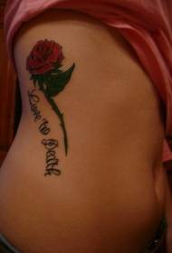 side ribs English letters with beautiful rose tattoo pattern