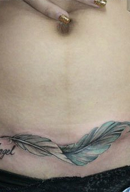 woman belly classic trend feather tattoo pattern