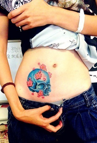 girl abdominal personality skull tattoo