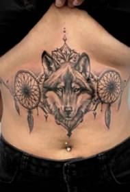 abdominal tattoo girls belly dream catcher and wolf head tattoo pictures