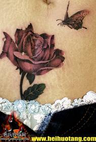 Bauch Blutt rout rose Schmetterling Tattoo Muster