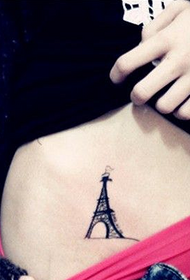 Girls Abdominal Eiffel Tower Tattoo