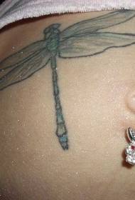 abdomen blue Line dragonfly tattoo pattern