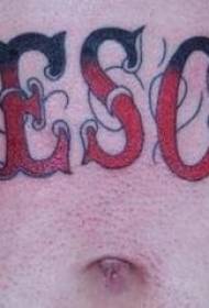 Abdominal Black and Red Letter Tattoo Pattern