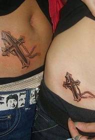 couple belly personality cross tattoo