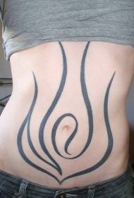 Abdominal Simple Black Curve Tattoo Pattern